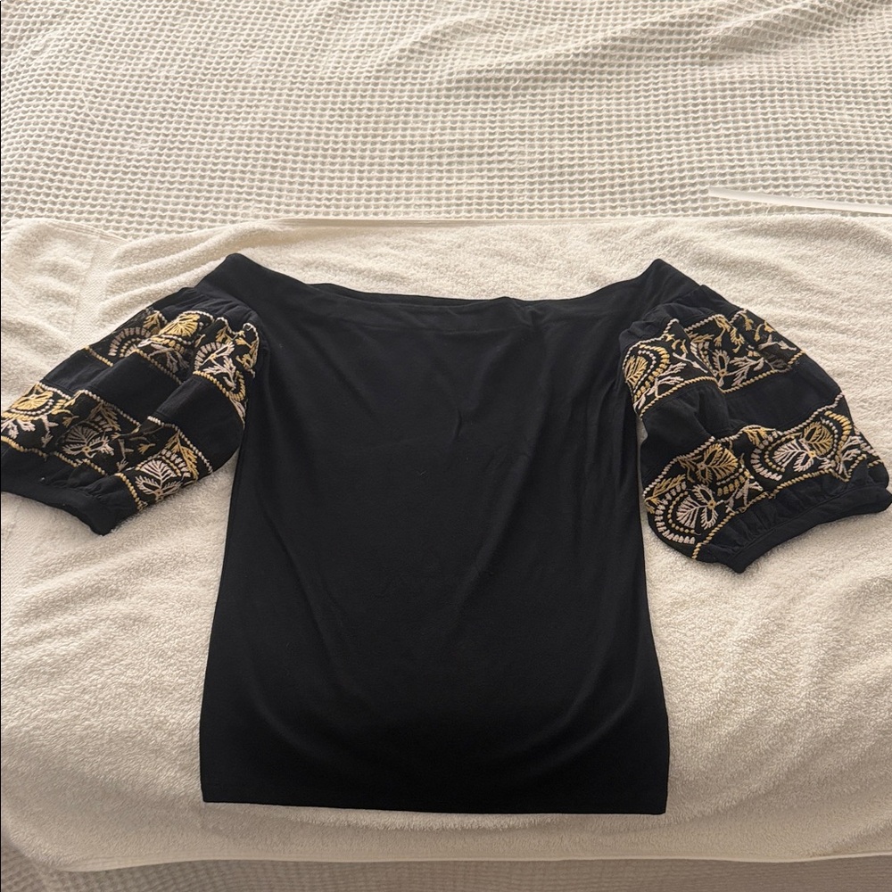 Free People Off The Shoulder Embroidered Sleeves Blouse